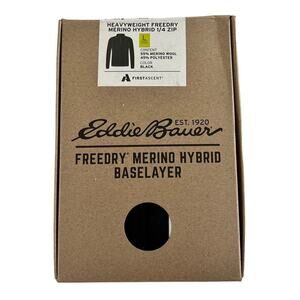 Eddie Bauer Women’s Heavyweight Freedry Merino Wool Hybrid Top Size L Black‎ NEW